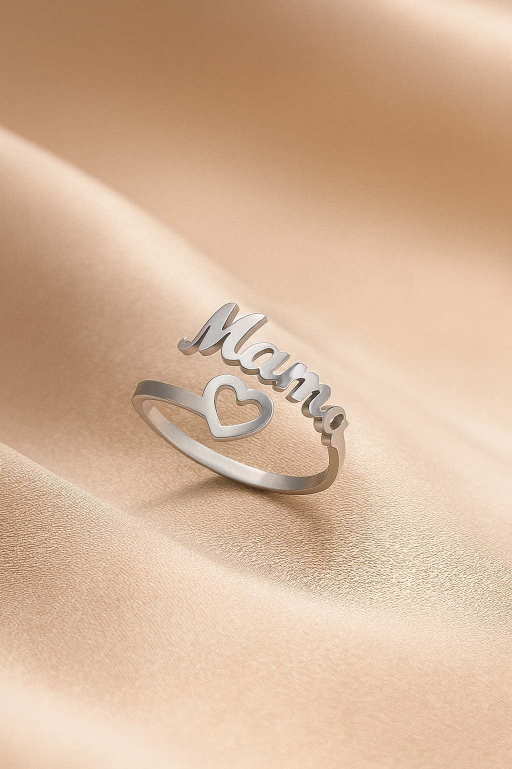Bague « Mama » réglable en acier inoxydable – Cœur