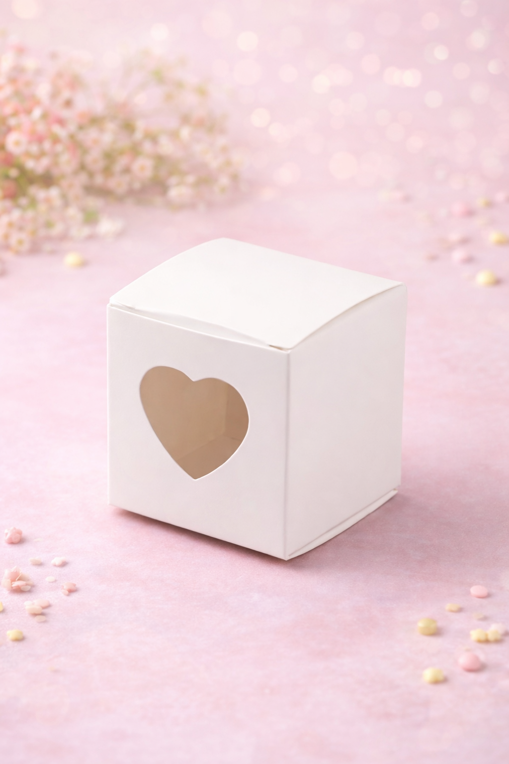 Petite boîte blanche avec fenêtre cœur