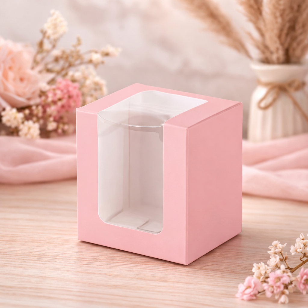 Boîte rose avec fenêtre