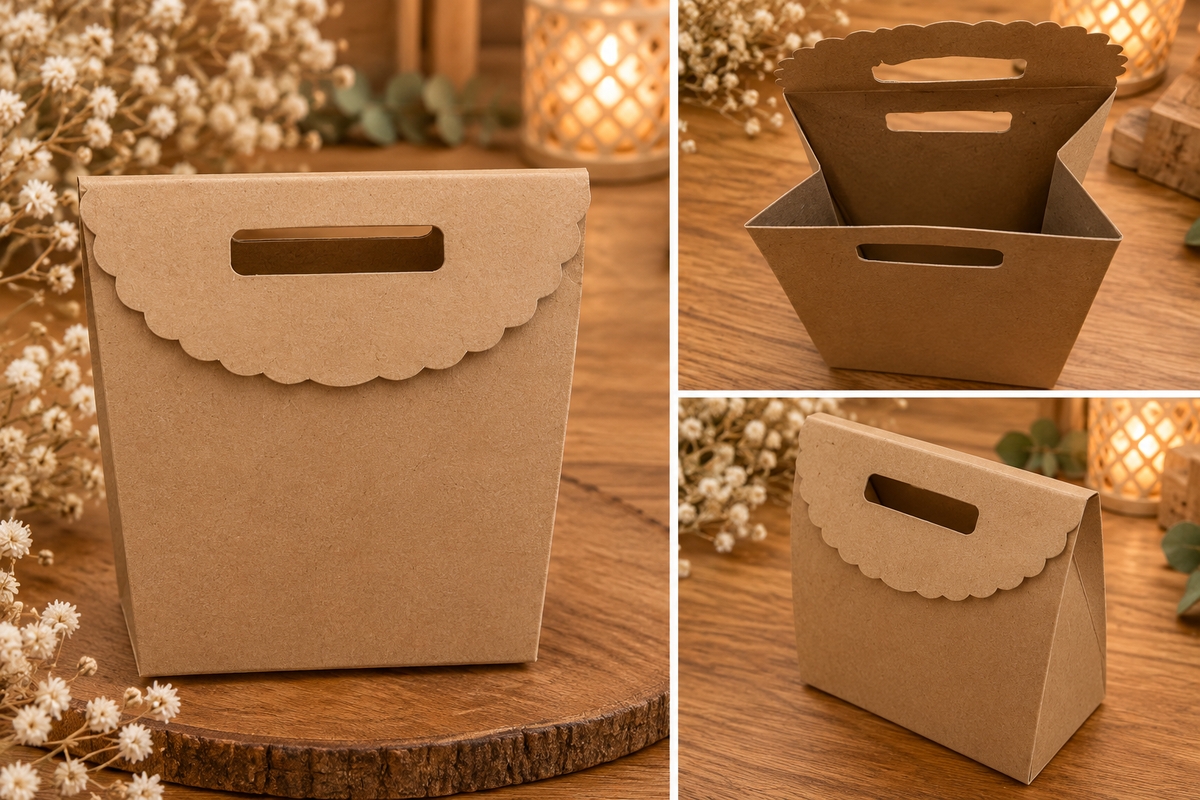 Boîte Cadeau Kraft avec Poignée et Rabat Festonné – 12 × 7 × 4 cm