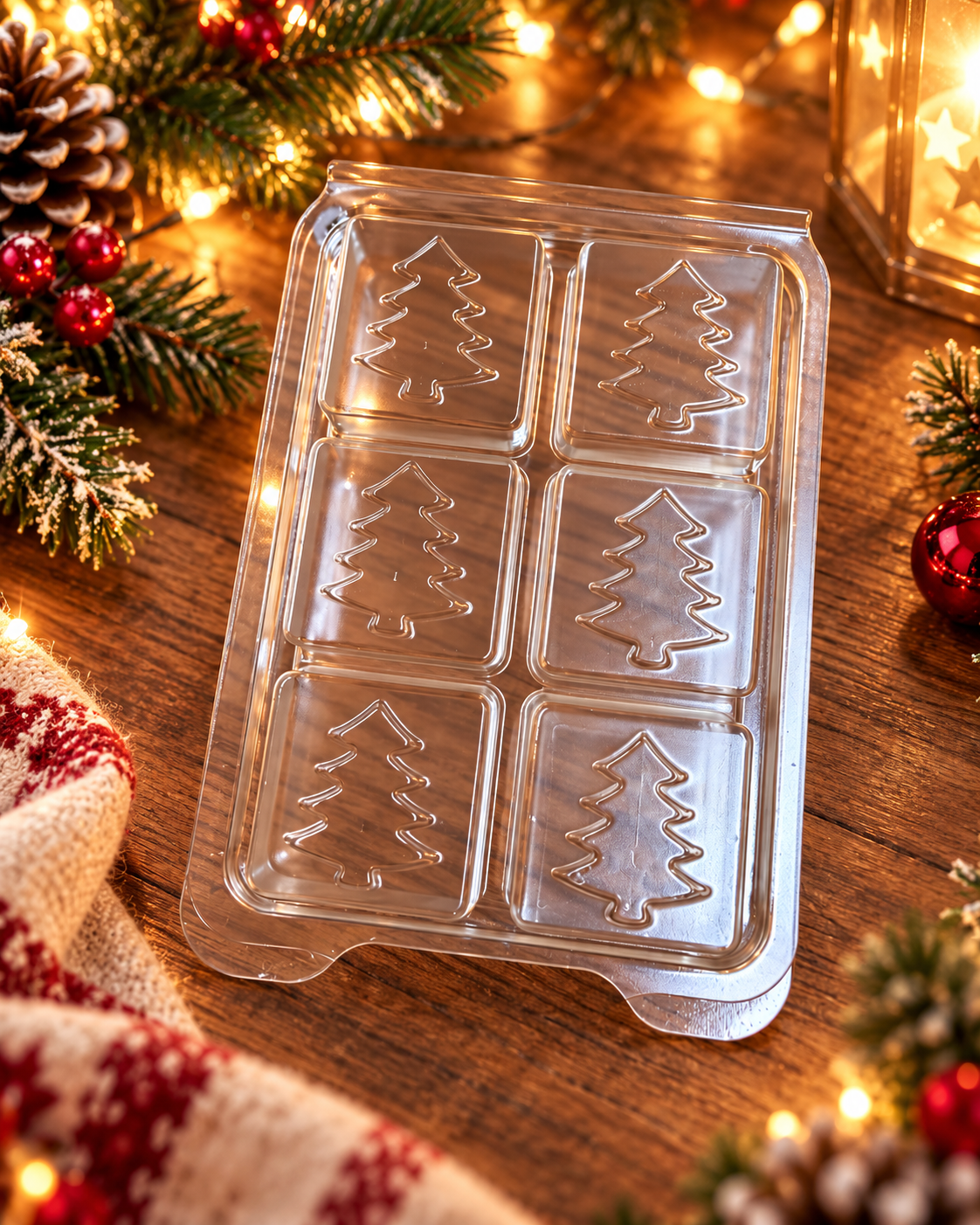 Clamshell 6 Cavités – Sapins de Noël en Relief – Pour Fondants Parfumés