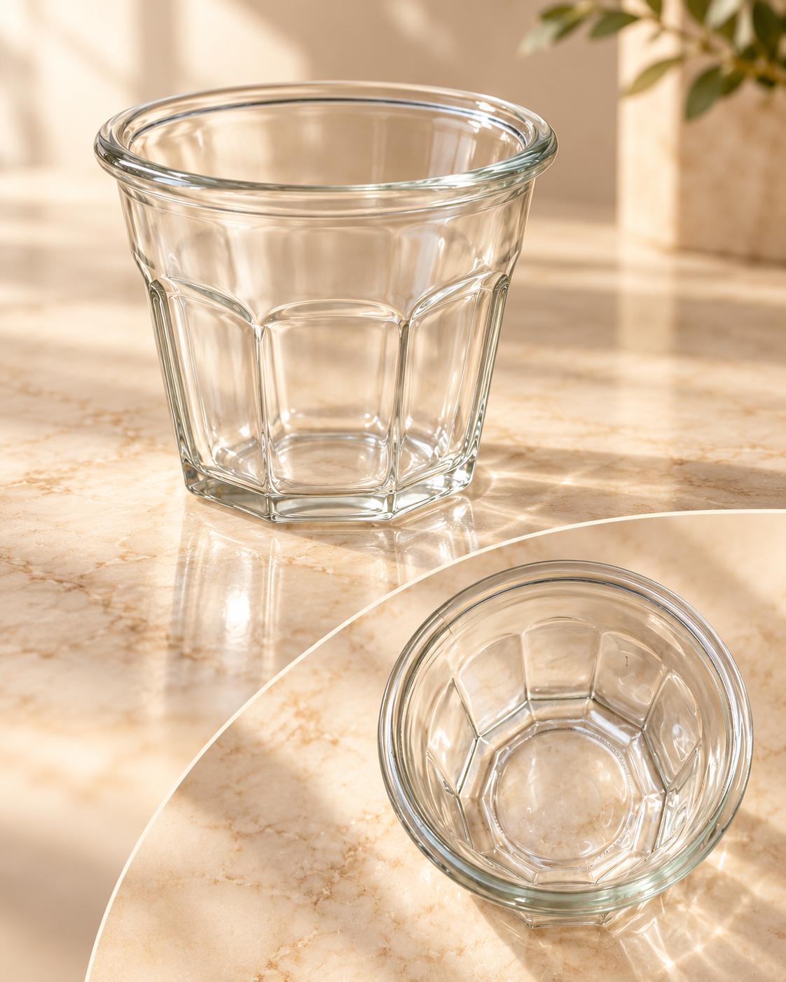 Pot en verre transparent facetté – 9,5 × 9,5 cm