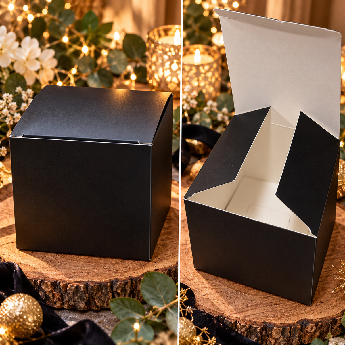Boîte Cadeau Noire Élégante – 9 × 9 × 9 cm | Idéale pour Bougies Parfumées