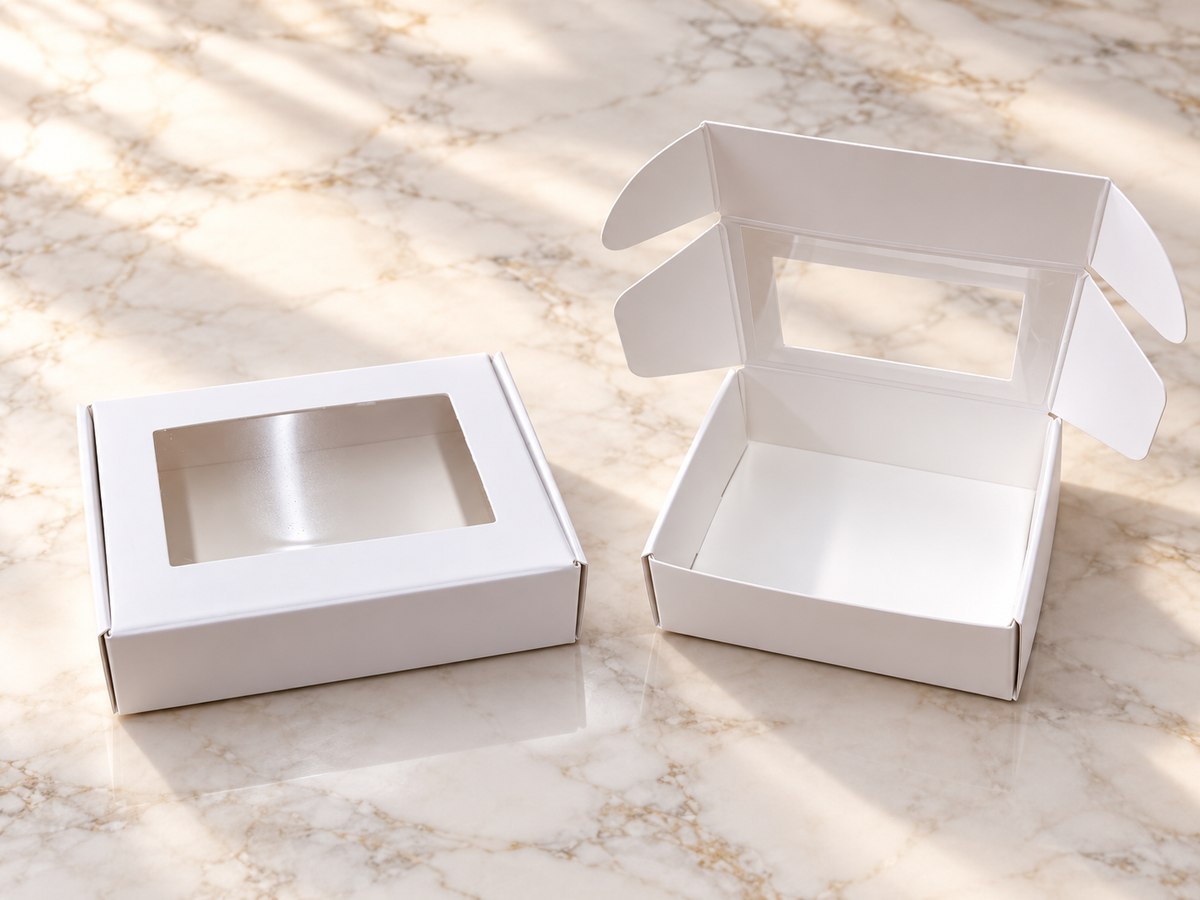 Boîte Cadeau Blanche avec Fenêtre Transparente – 8,5 × 6 × 3 cm