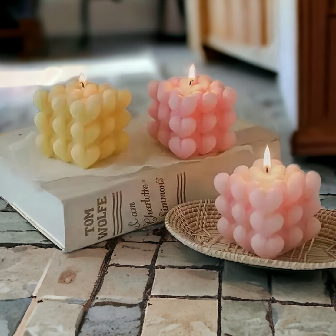 Moule silicone bougie cube cœur