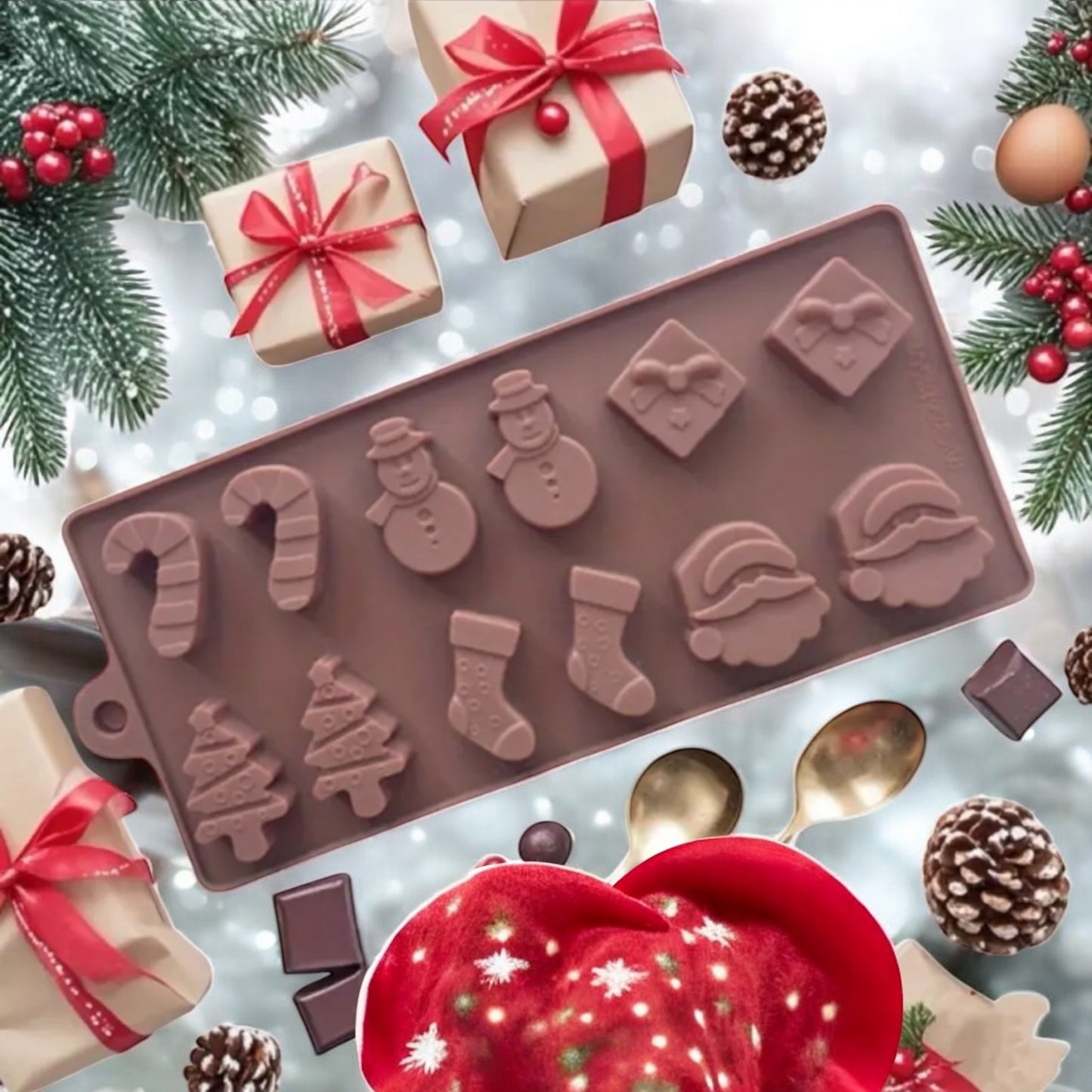 Moule silicone sapin , bonhomme de neige , canne à sucre …