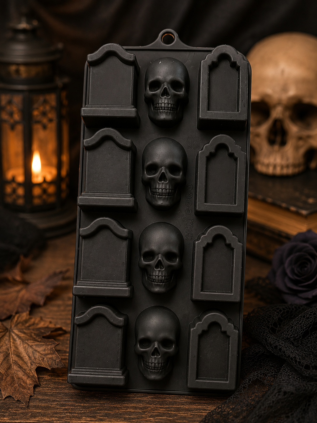 Moule en Silicone Halloween – Têtes de Mort & Pierres Tombales