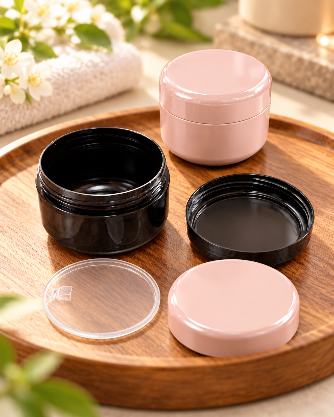 Pot Cosmétique Rond en Plastique – 80 ml | Rose ou Noir