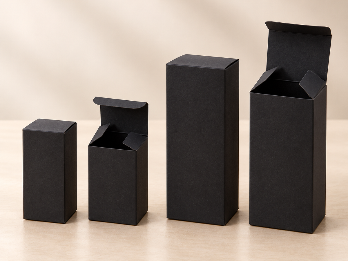 Boîtes d’Emballage Noires pour Flacons de Parfum – 2 Formats au Choix