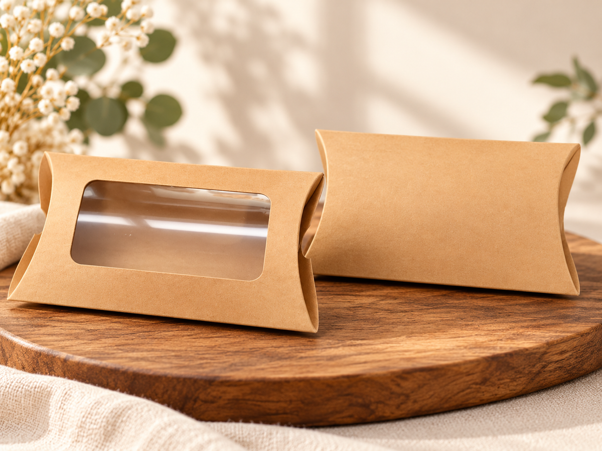 Petite Boîte Cadeau Kraft avec Fenêtre Transparente – 12 × 7,5 × 2 cm