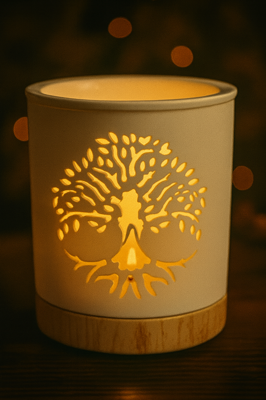 brûleur blanc orné d’un motif ajouré "Arbre de Vie"