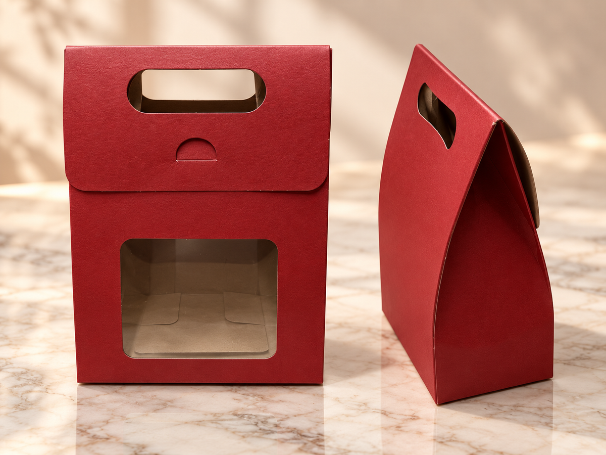 Boîte Cadeau Rouge avec Poignée et Fenêtre Transparente – 15,5 × 10 × 6 cm