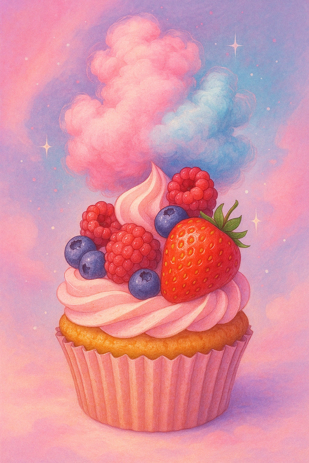 Cupcake fruits rouges & barbe à papa