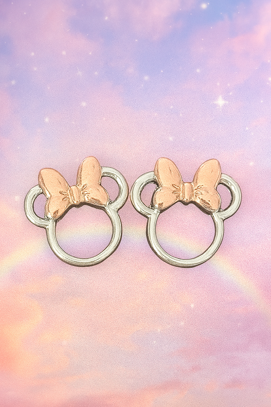 Boucles d’Oreilles Fantaisie – Tête de Minnie & Nœud Rose Pâle