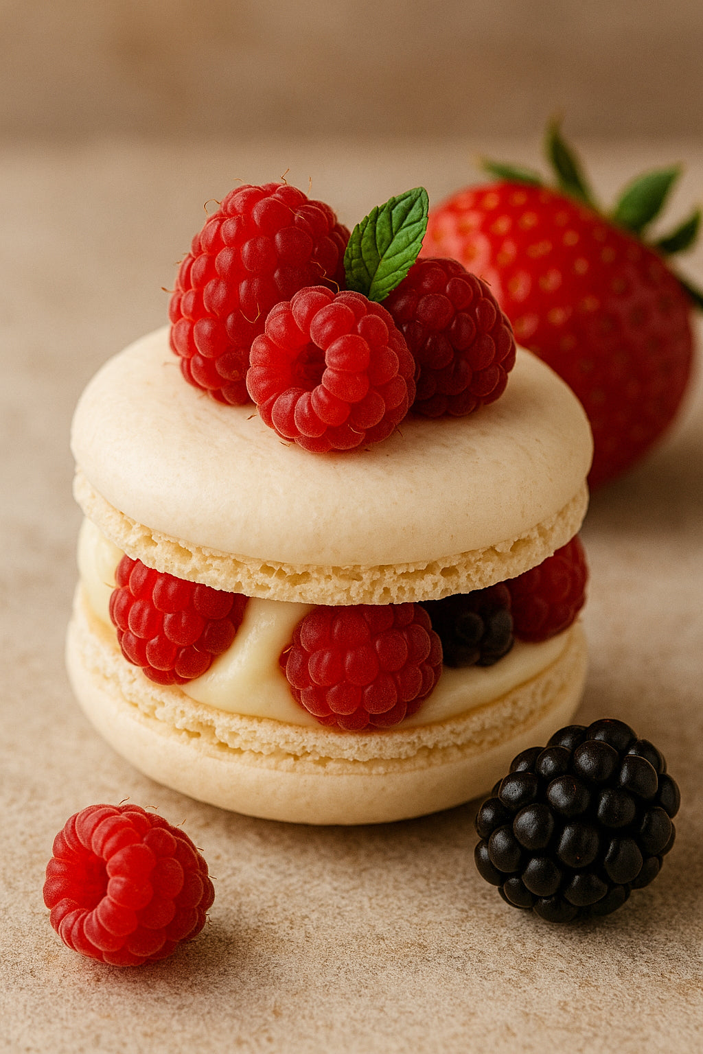 Macaron chocolat blanc & fruits rouges