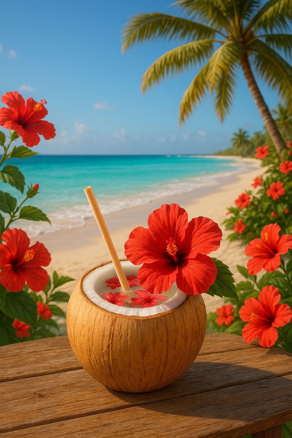 Plage d’hibiscus et eau de coco