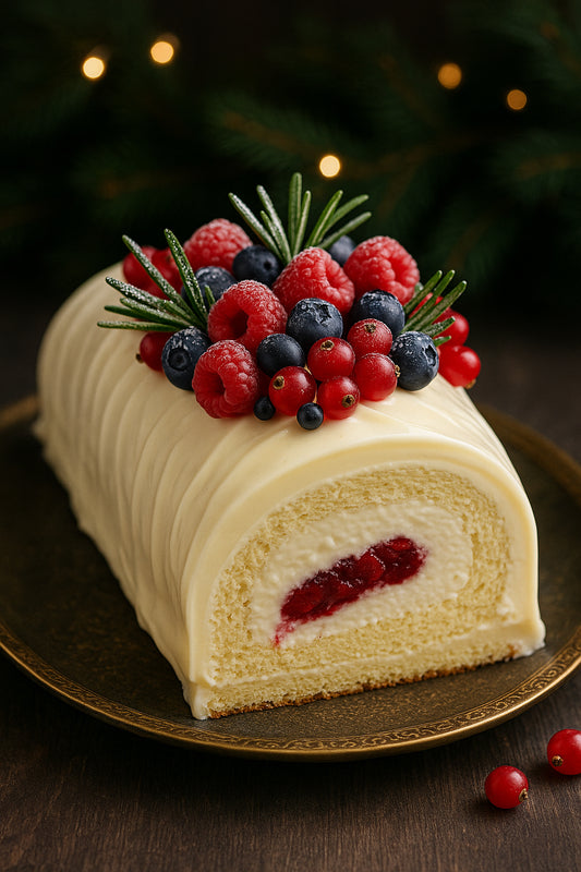 Bûche chocolat blanc & fruits rouges