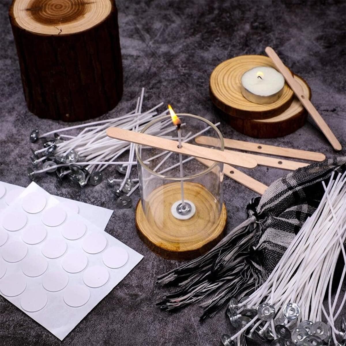 Support de Mèche en Bois, Dispositif de Centrage de Mèche de Bougie, Tige de Mèche de Bougie en Bois,pour la Fabrication de Bougies