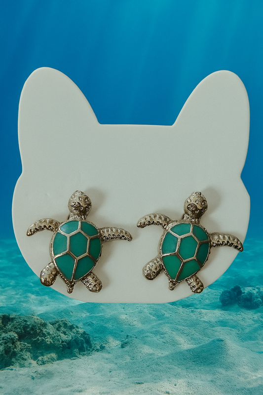 Boucles d’Oreilles Fantaisie – Tortue Turquoise en Acier Inoxydable