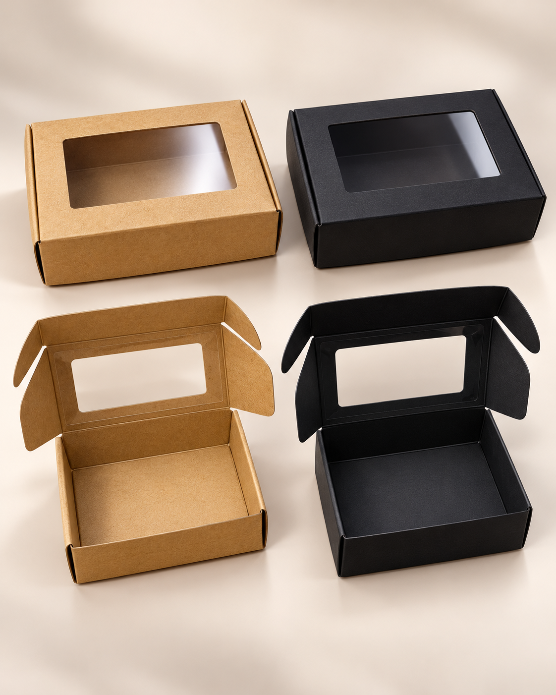 Boîte Cadeau en Carton avec Fenêtre Transparente – 9 × 6 × 3 cm | Noir ou Kraft
