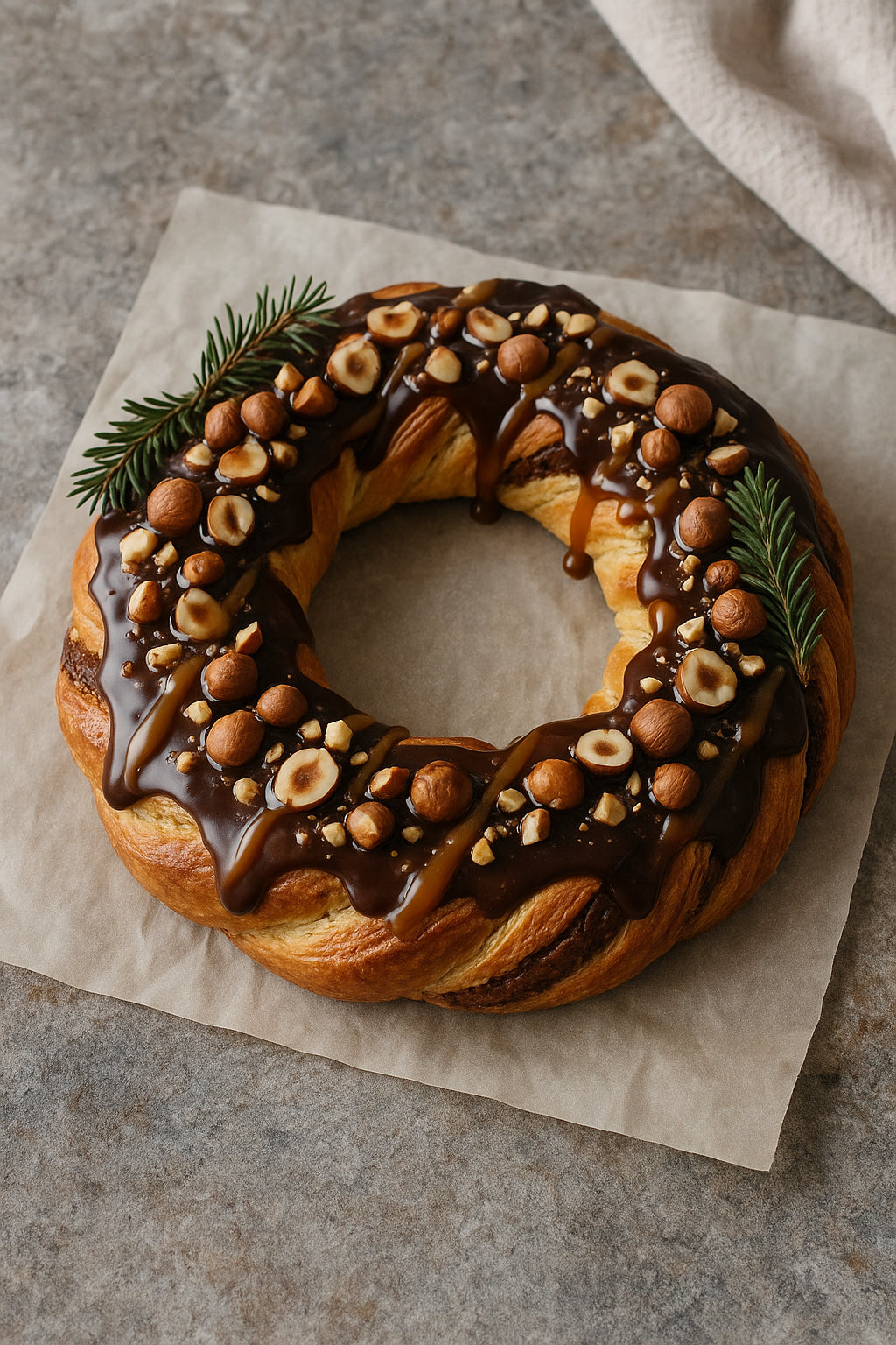 Couronne de Noël caramel chocolat noisette