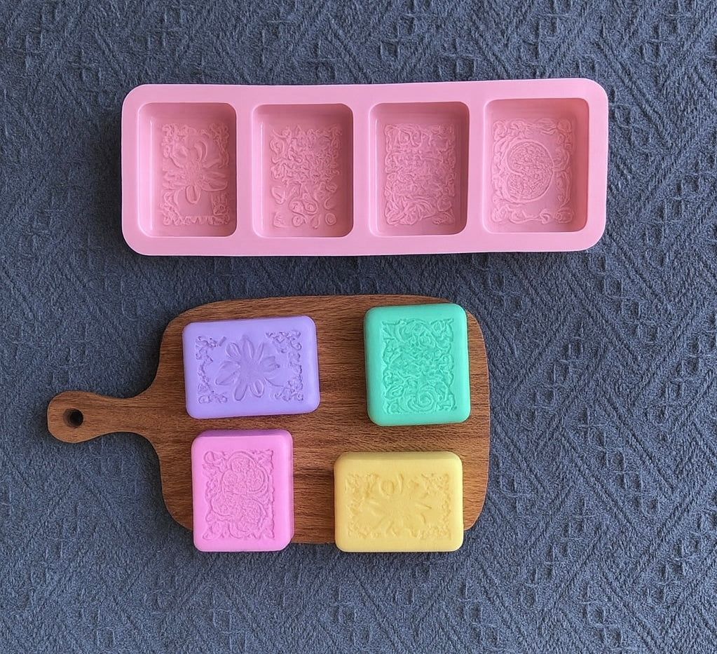 Moule en silicone pour savon – 4 cavités, motif rectangle style aromathérapie