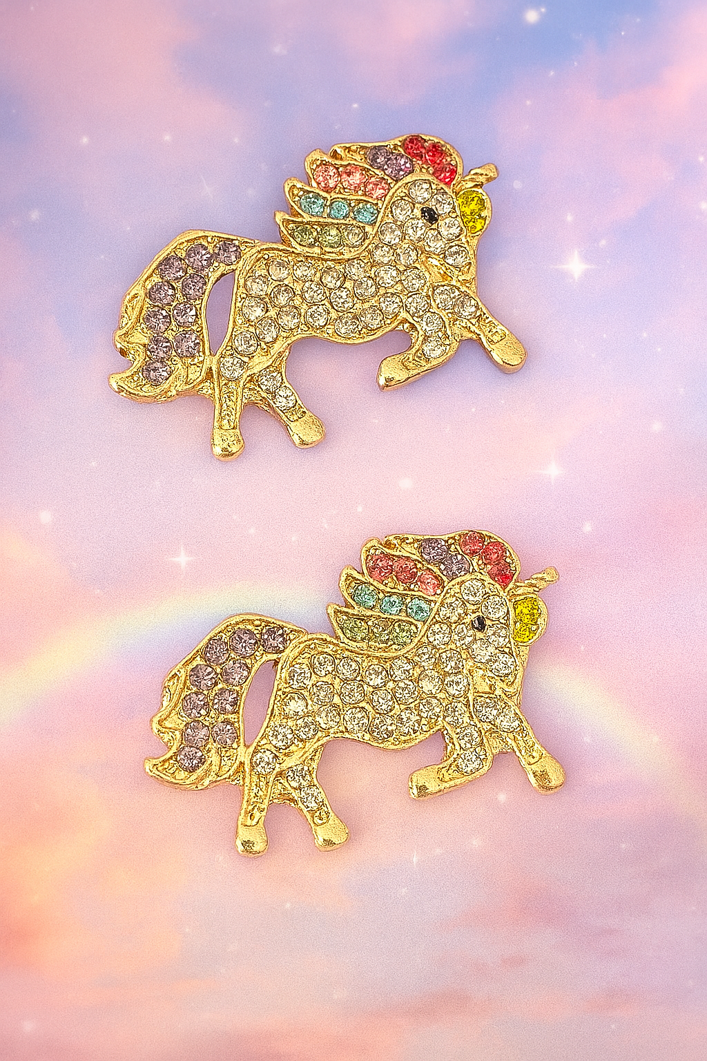 Boucles d’Oreilles Fantaisie – Licorne Strass en Acier Inoxydable