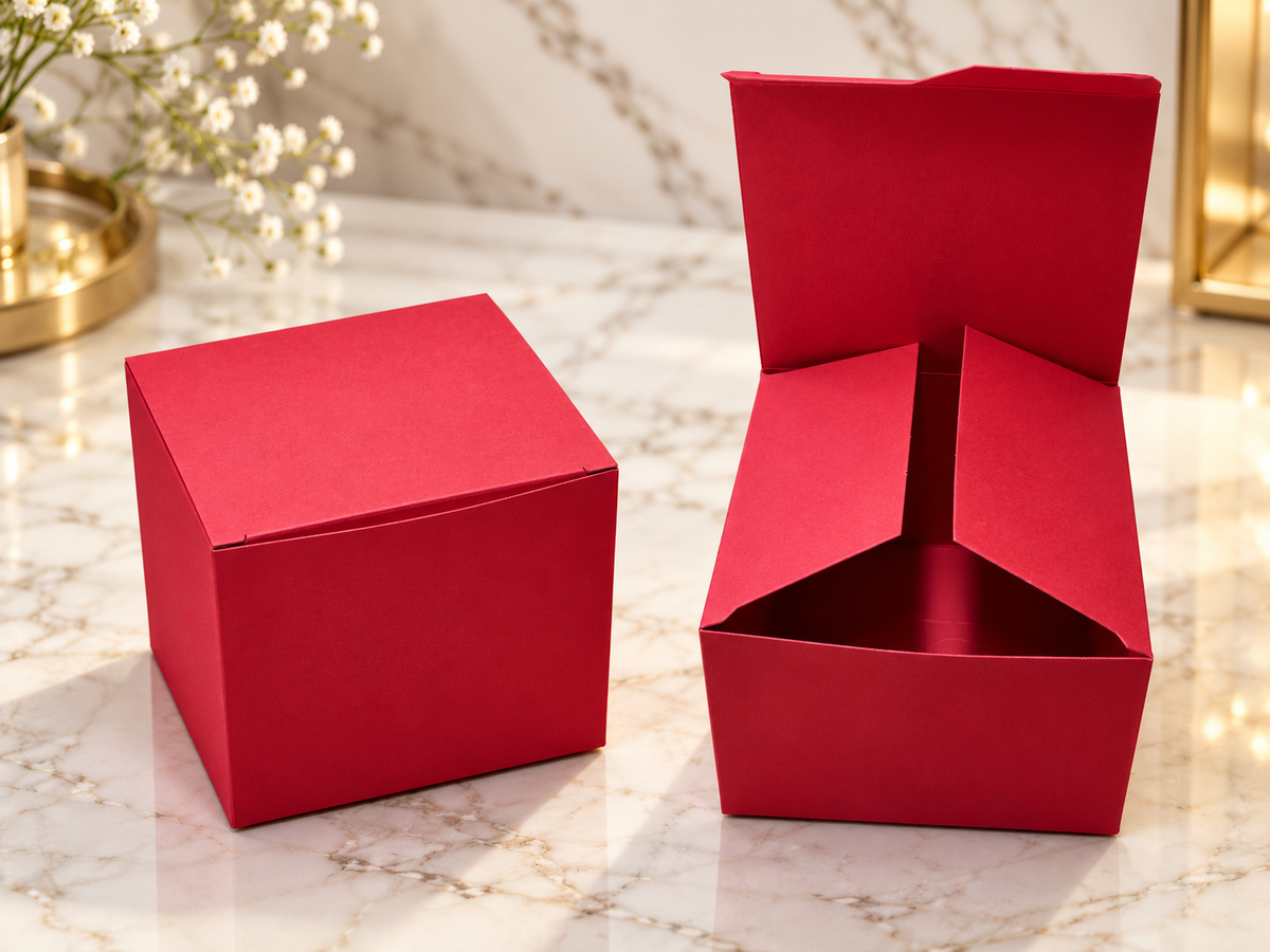 Boîte Cadeau Rouge Élégante – 10 × 10 × 10 cm | Idéale pour Bougies Parfumées