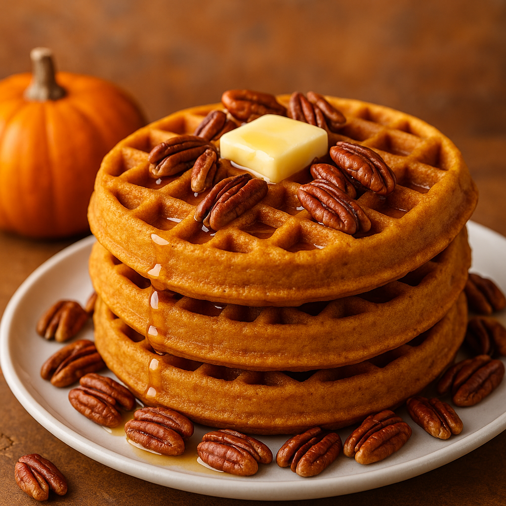 Gaufres à la citrouille et aux noix de pécan.
