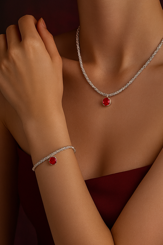 Ensemble Collier & Bracelet – Argent 925 & Zircone Rouge