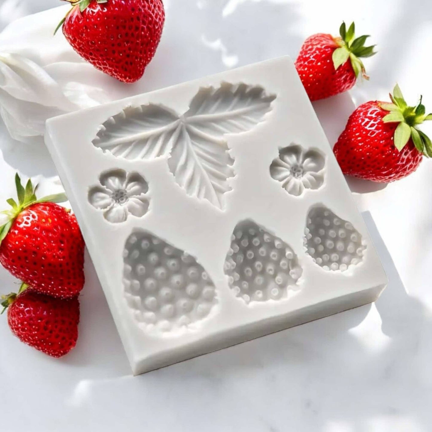 Moule silicone fraises avec feuilles