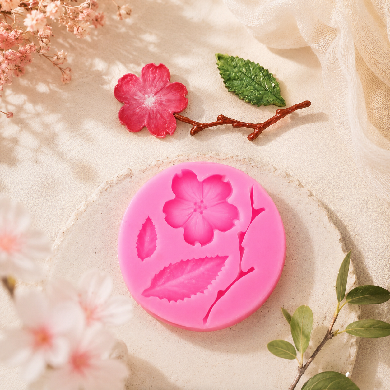 Moule en silicone – Fleur de prunier, feuilles & branche