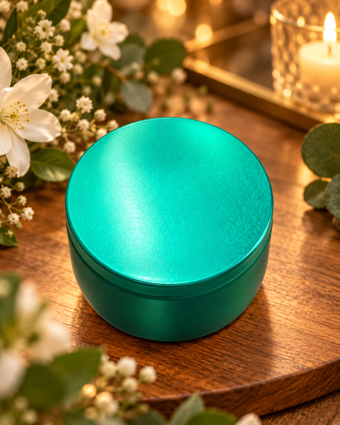 Boîte Métallique Ronde Vert Turquoise – 100 ml