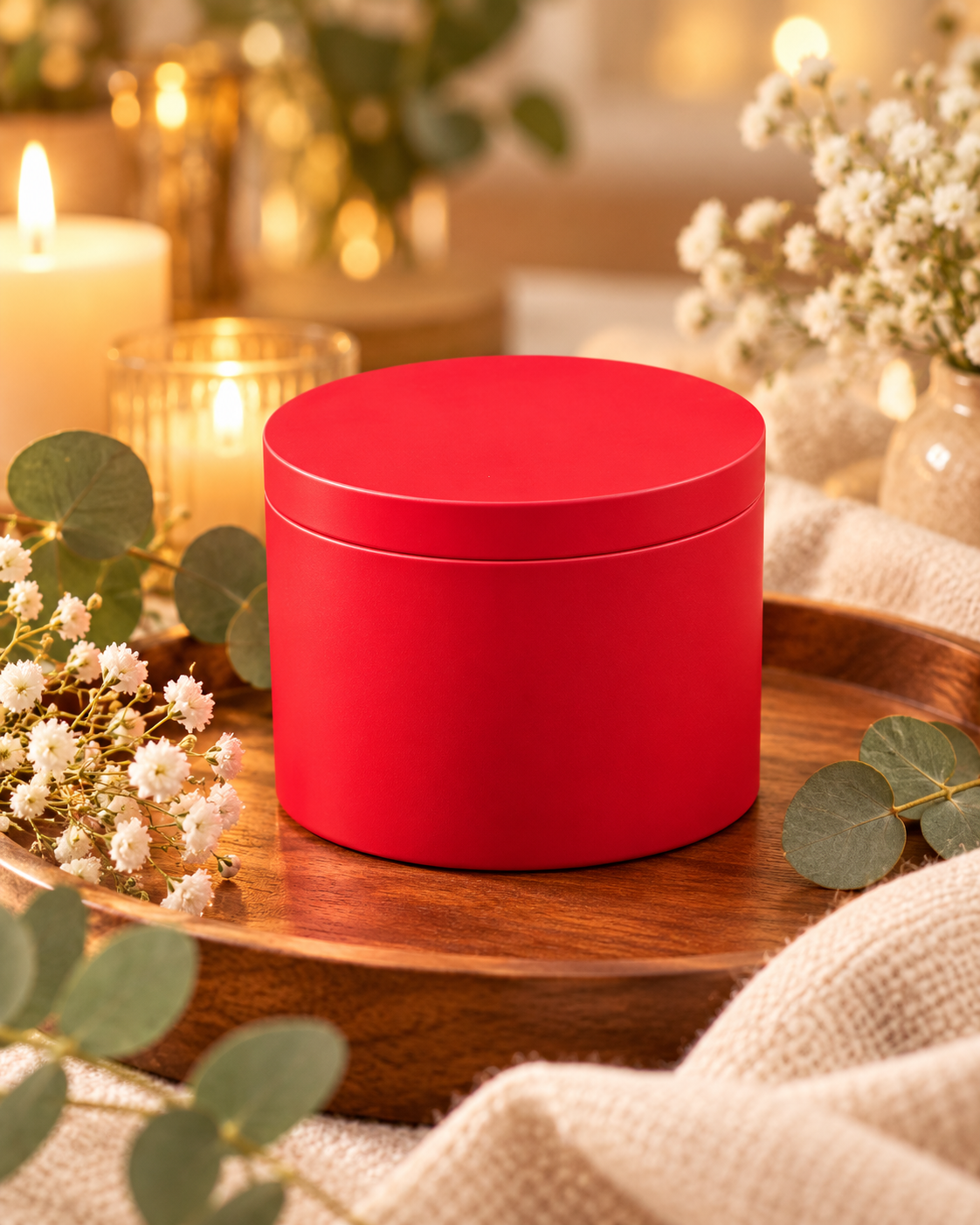 Boîte Métallique Ronde Rouge Mate – 180 ml