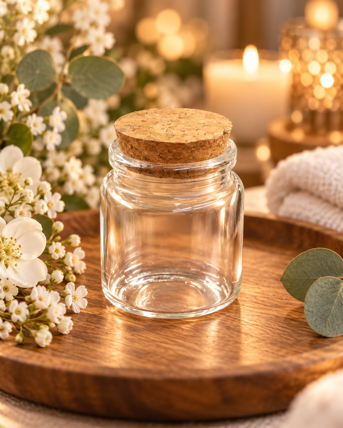 Pot en Verre Transparent avec Bouchon en Liège – 50 ml