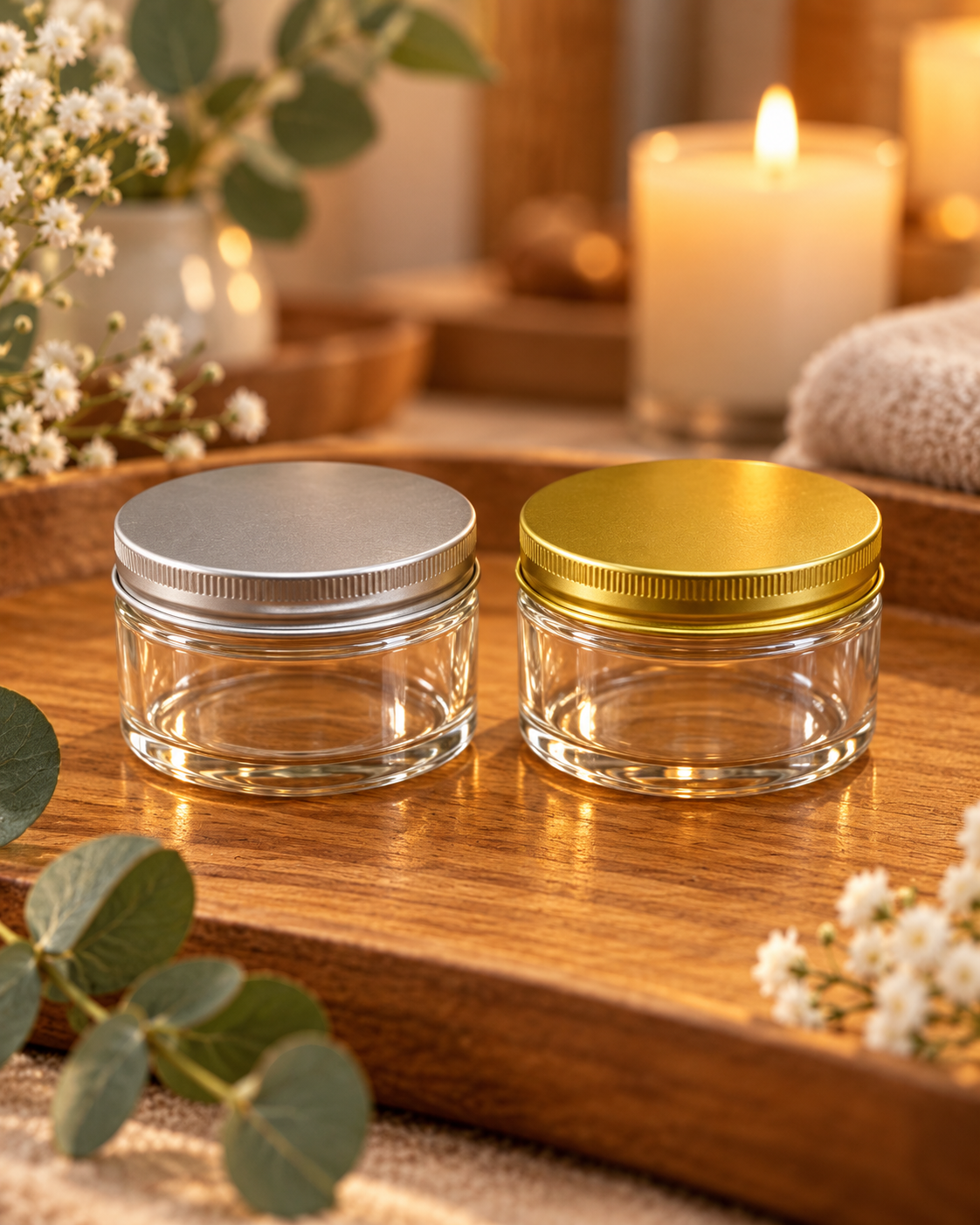 Pot Rond en Plastique avec Couvercle Métallique – 200 ml | Doré ou Argenté