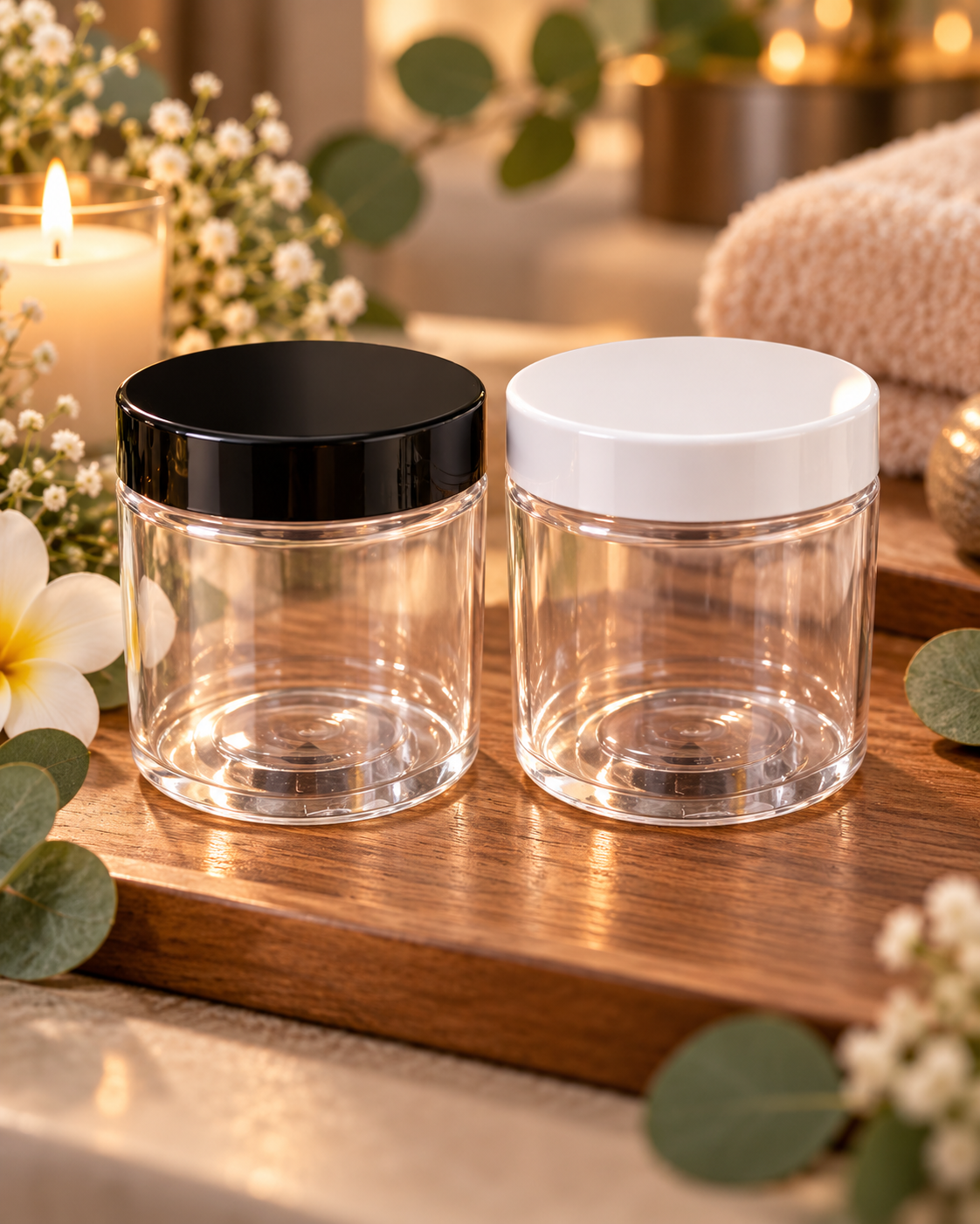 Pot Rond en Plastique Transparent – 125 ml | Couvercle Blanc ou Noir