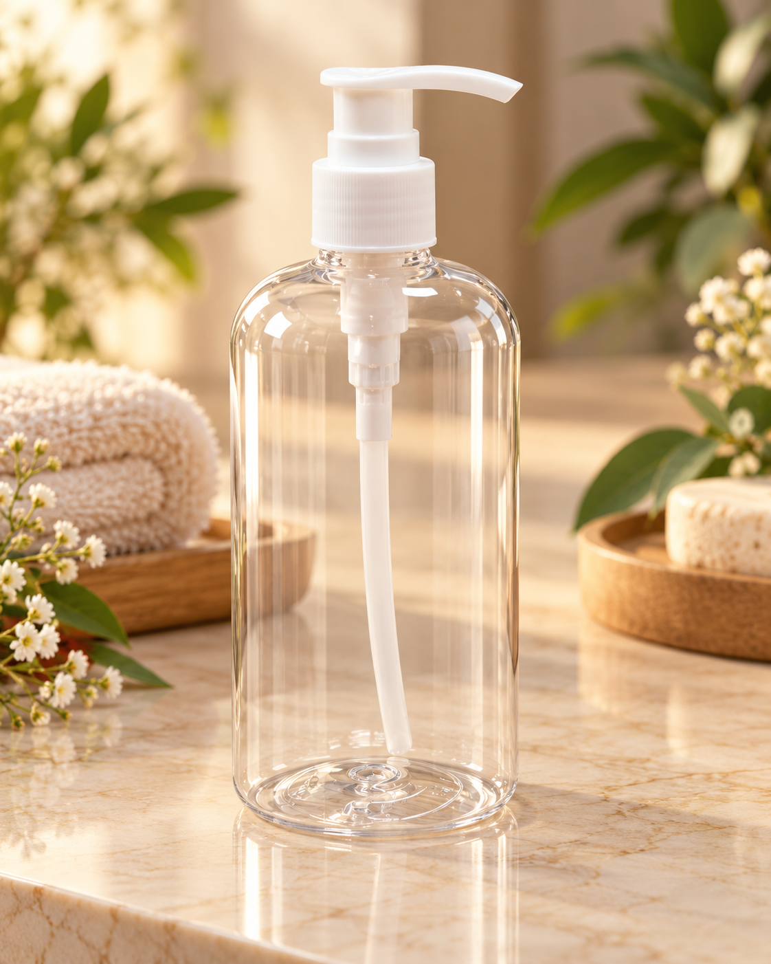 Flacon Pompe en Plastique Transparent – 500 ml