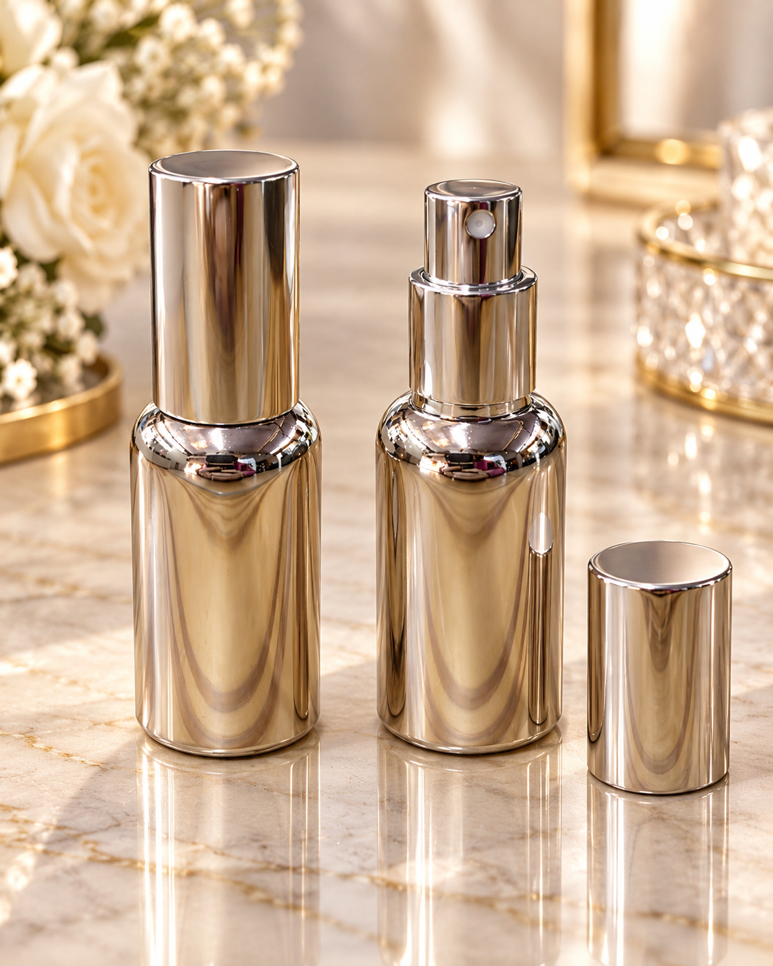 Flacon de Parfum en Verre – 30 ml | Finition Argentée Chromée