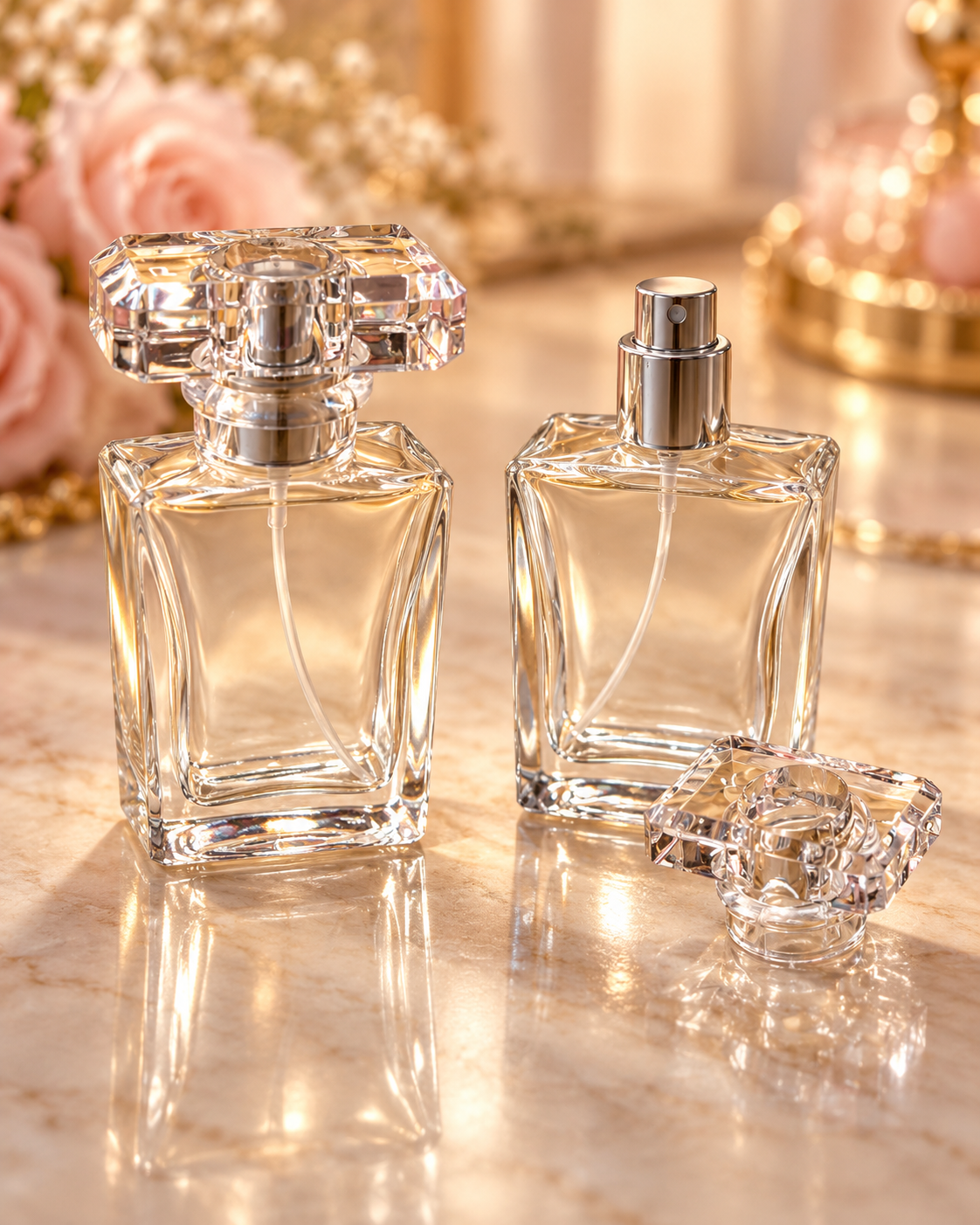 Flacon de Parfum en Verre Transparent – 30 ml | Bouchon Effet Cristal