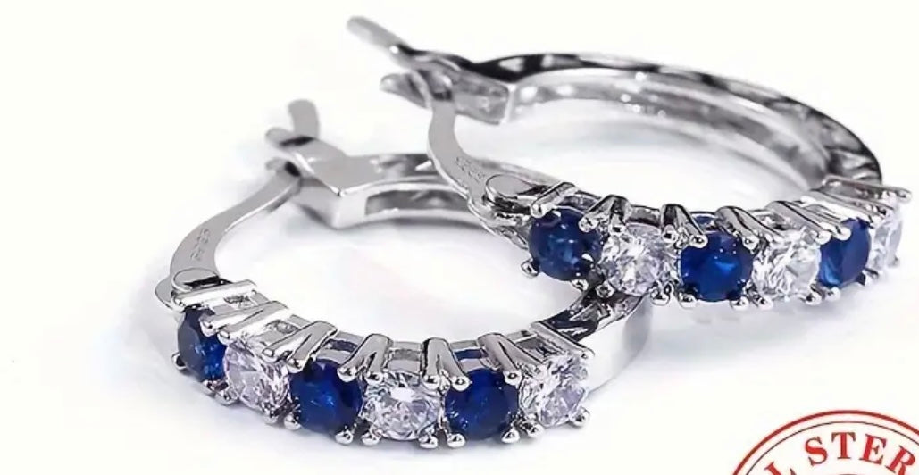 boucles d’oreilles — Argent 925 • Brillants bleu & blanc