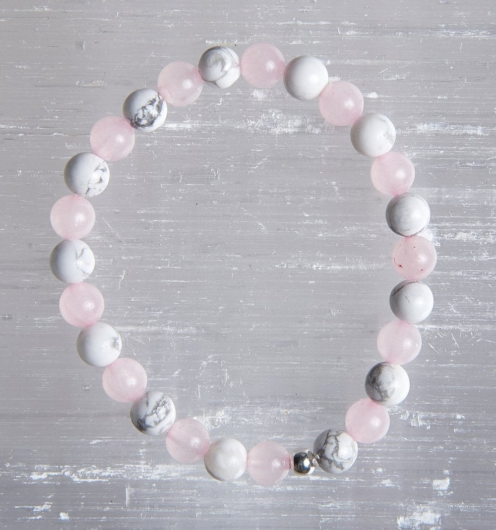 BRACELET "PATIENCE ET AMOUR" MIX EN HOWLITE & QUARTZ ROSE