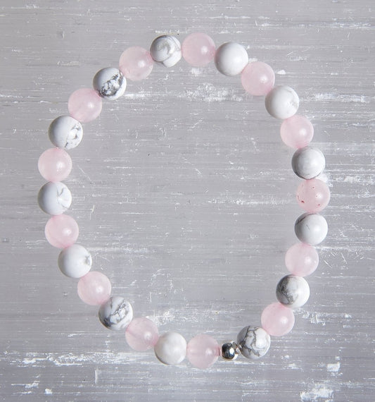 BRACELET "PATIENCE ET AMOUR" MIX EN HOWLITE & QUARTZ ROSE